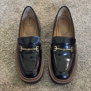 Sam Edelman Black Leather Loafers with Gold Accents